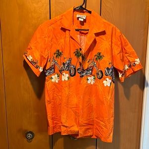 Orange Motorcycle Themed Hawaiian Shirt